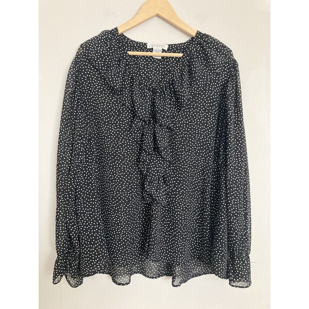 Vintage Express Floral Ruffle Front Blouse Black SMALL Peasant Boho